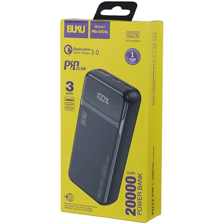 پاور بانک فست شارژ بوکو MG-G104L QC3.0 PD 22.5W ظرفیت 20000 میلی آمپر ساعت