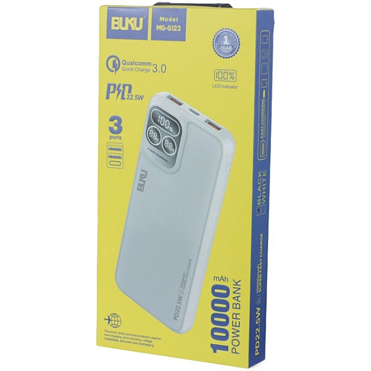 پاور بانک فست شارژ بوکو MG-G123 QC3.0 PD 22.5W ظرفیت 10000 میلی آمپر ساعت